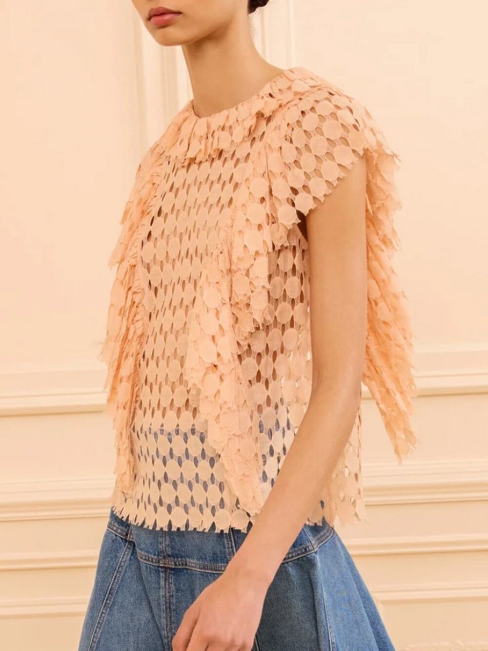 Ulla Johnson Daevy Lace Top Sz6 Blush Pink Sleeveless Ruffle Top - Picture 2 of 8